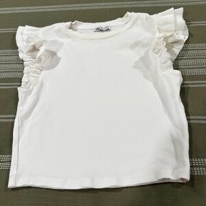 Zara White Ribbed Tank Top with Ruffle Sleeves